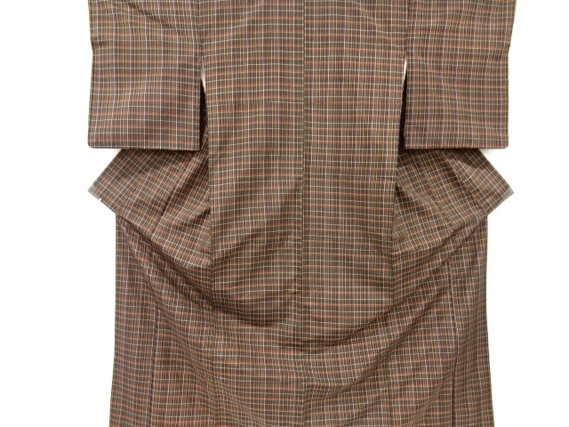 JAPANESE KIMONO / KIMONO ENSEMBLE / SILK / HAND WOVEN TSUMUGI / GRID